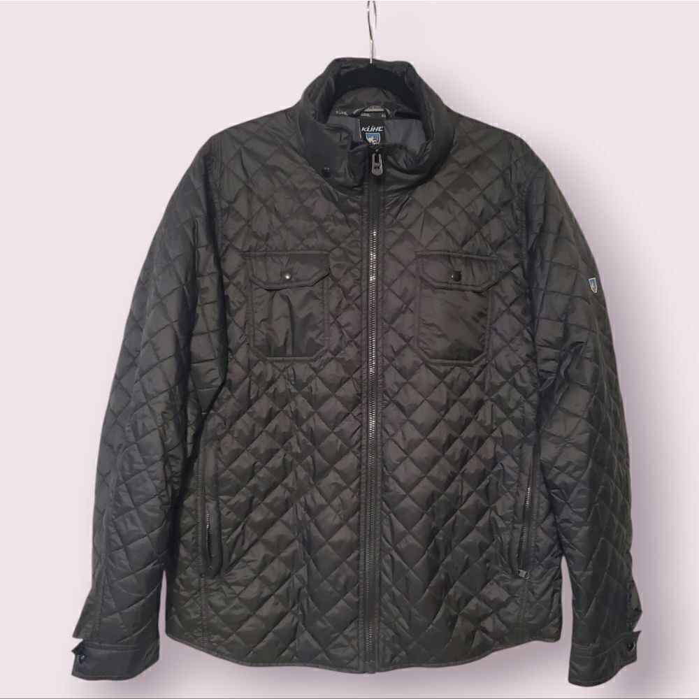 KÜHL Mens Kadence Quilted Jacket Size Large Black w/ Roll Away Hood | EUC